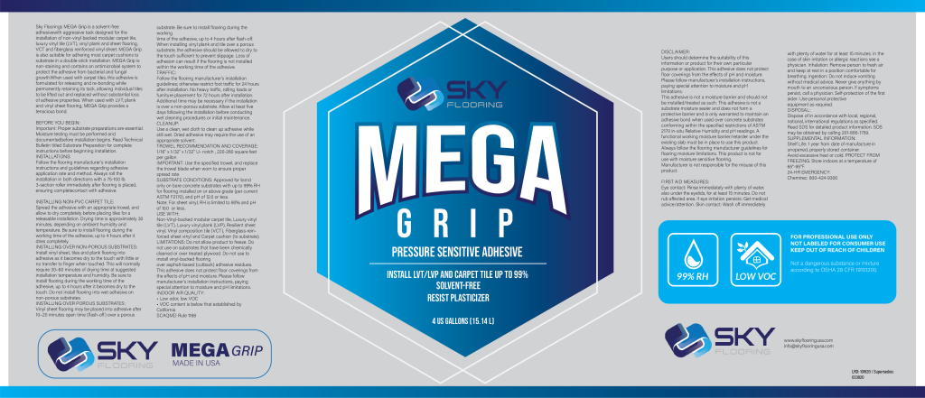 CBV MEGA GRIP ADHESIVE 4Gallon Bucket